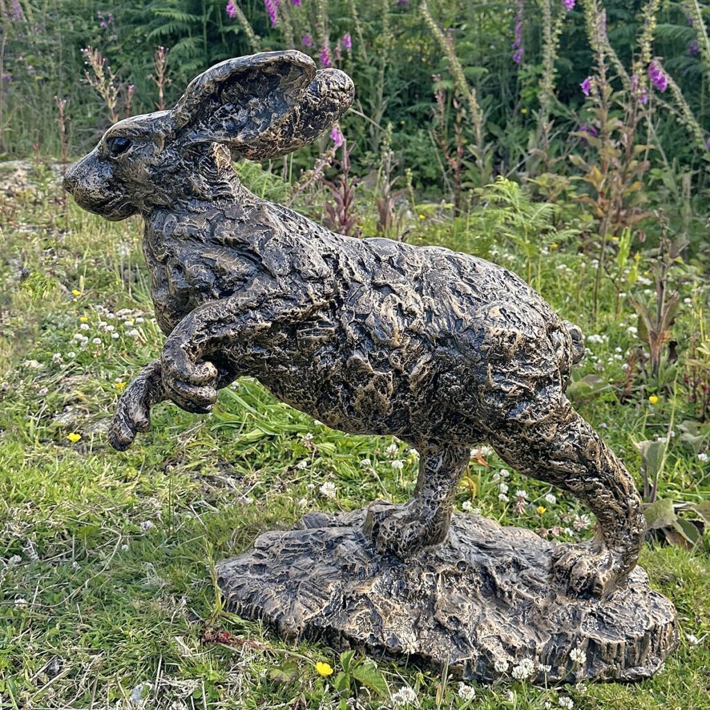 Enigma Marble Effect Running Hare Garden Statue 5060235337833 2